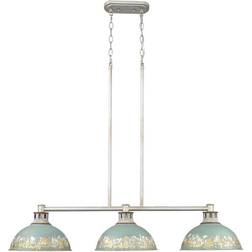 Kinsley 3 Light 38.88 inch Aged Galvanized Steel Linear Pendant Ceiling Light in Antique Teal
